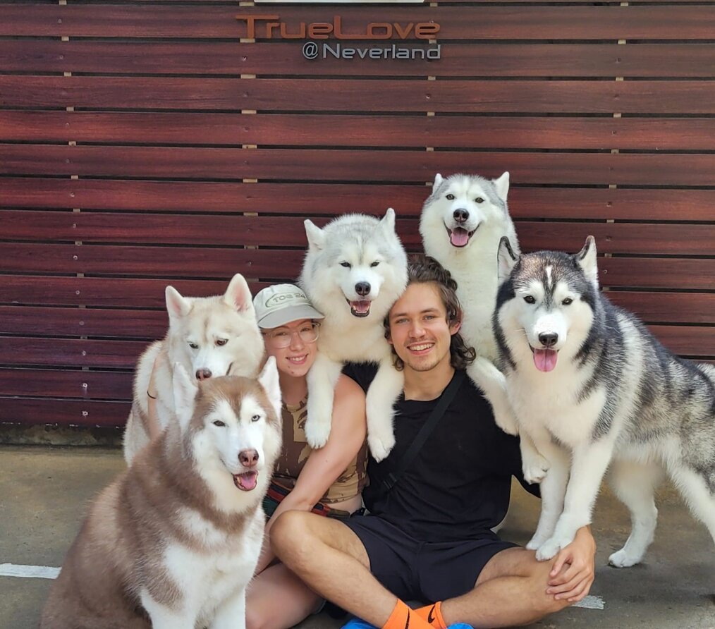 A couple at a husky cafe in Thailand
